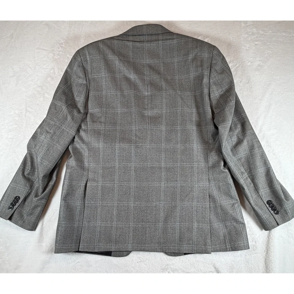 Michael Kors Mens Sz 42R Modern Fit Wool Blend Plaid Suit Jacket Light Grey Blue